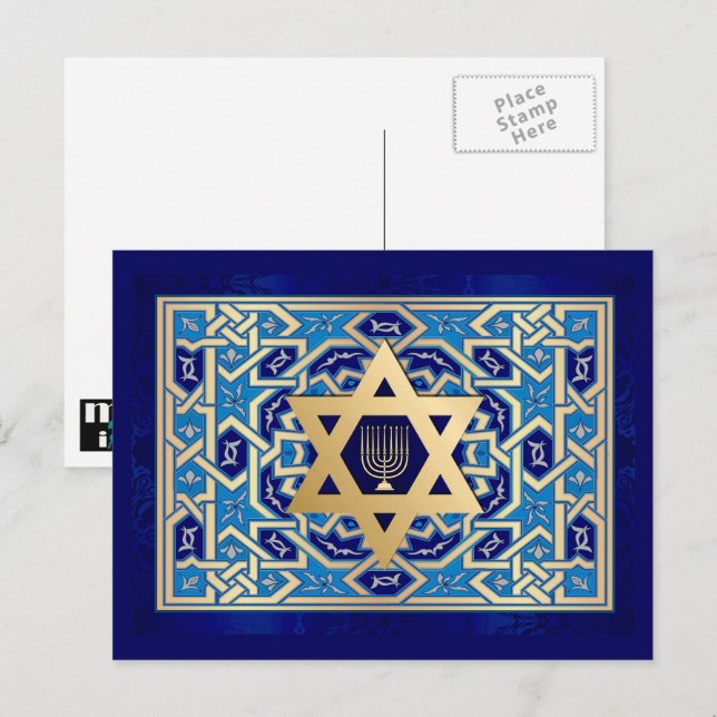 Happy Hanukkah. Star of David & Menorah  Holiday Postcard (Front/Back)