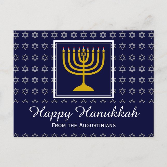 HAPPY HANUKKAH Star of David Menorah Personalized Holiday Postcard (Front)