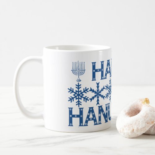 Happy Hanukkah Star of David Menorah Snowflakes Coffee Mug