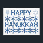 Happy Hanukkah Star of David Menorah Snowflakes Postcard<br><div class="desc">Happy Hanukkah Star of David Menorah Candles Snowflakes Blue and White Pattern,  Elegant Jewish Holiday Postcard</div>