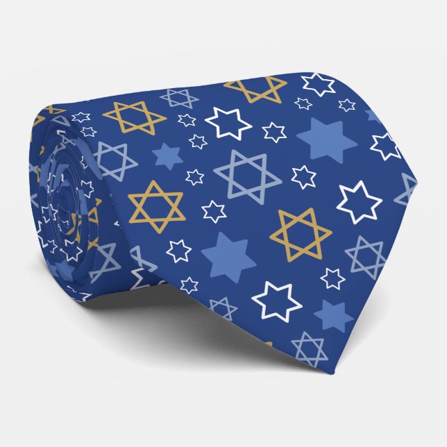 Happy Hanukkah Star of David Neck Tie (Rolled)