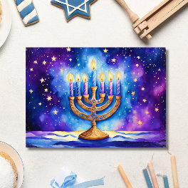 Happy Hanukkah Starry Menorah Card