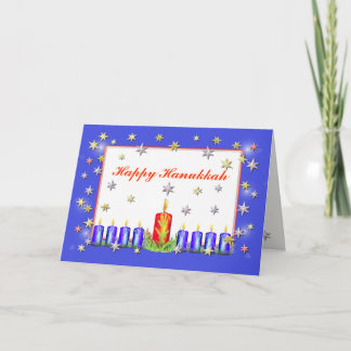 Happy Hanukkah Stars and Candles Holiday Card