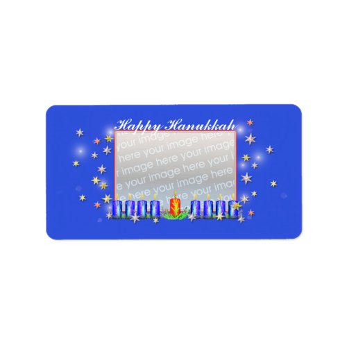 Happy Hanukkah Stars and Candles Photo Frame Label