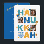 Happy HANUKKAH Stars & lights Photo Greeting Card<br><div class="desc">Our Hanukkah Custom Photo Greeting card is a beautiful, fun way to wish family and friends a Happy Hanukkah in style. This festive, fun, modern design includes a Menorah, Dreidel, Jelly Donut & Wrapped Gift along with Snowflakes & Jewish Stars. Personalize this custom card with 3 of your own photos...</div>