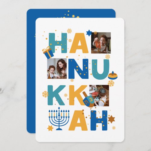 Happy HANUKKAH Stars  lights Photo Greeting Card
