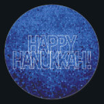 Happy Hanukkah Sticker<br><div class="desc">Happy Hanukkah! on blue geometric background.</div>