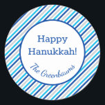 Happy Hanukkah Stripes Blue Silver Gift Tag<br><div class="desc">These fabulous gift tags would look great on all your Hanukkah gifts.  They are so modern yet classic with their blue,  turquoise and silver stripes.  And,  they are customizable with your family name.</div>