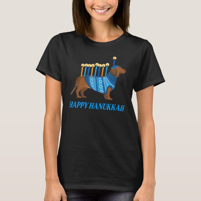 Happy Hanukkah Sweater Chanukah Jewish Weiner Dog  (Front)