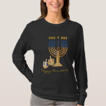 Happy Hanukkah T-Shirt<br><div class="desc">Ladies Long Sleeve Hanukkah Tee The classic long-sleeve t-shirt, made just for women. Pre-shrunk 5.0 ounce 100% combed, ring-spun cotton, super-soft baby jersey knit. Coverstitched 3/4" bottom hem and sleeve opening. Custom contoured fit. Made by Bella. Imported.</div>