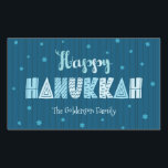 Happy Hanukkah Teal Whimsical Modern Typography Rectangular Sticker<br><div class="desc">“Happy Hanukkah.” Fun whimsical handcrafted typography along with a random Star of David pattern in light dusty blues all overlaying midnight navy blue hand drawn lines and a dark teal blue background help you usher in the festival of lights. Feel the warmth and joy of the holiday season whenever you...</div>