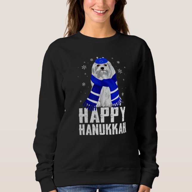 Happy Hanukkah Terrier Dog Wearing Jewish Hat Chan Sweatshirt (Front)