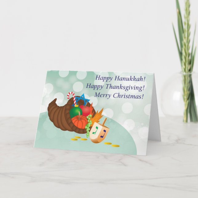 Happy Hanukkah, Thanksgiving, Christmas! Holiday Card (Front)
