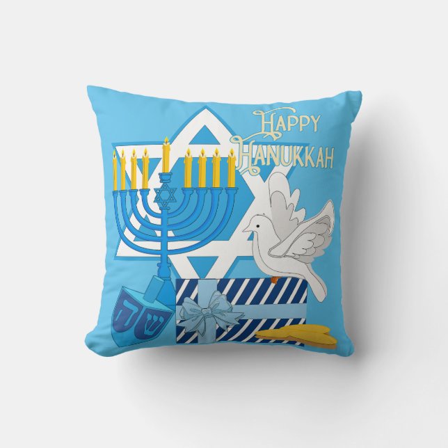 Happy Hanukkah Throw Pillow (Front)