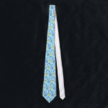 Happy Hanukkah Tie<br><div class="desc">Happy Hanukkah text with a menorah,  Star of David and two dreidels. Shades of blue,  white and yellow.</div>