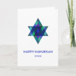 Happy Hanukkah Turquoise Star of David Non-Photo Holiday Card<br><div class="desc">Wish friends and family "Happy Hanukkah" with this whimsical blue multicolored Star of David.  The year is editable with more editable text inside.  Click "customize it" to change fonts,  move text,  color or resize</div>