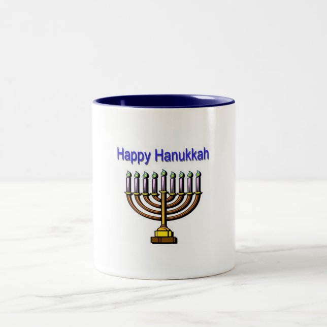 Happy Hanukkah Two-Tone Coffee Mug (Center)