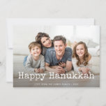 Happy Hanukkah | Typewriter Text and Photo Holiday Card<br><div class="desc">This simple and sweet Hanukkah card features your own personal photo across the front,  along with the words "Happy Hanukkah" in vintage white typewriter text,  and a spot to personalize as you wish. The back features a dark,  navy blue color.</div>