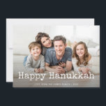 Happy Hanukkah | Typewriter Text and Photo Holiday Card<br><div class="desc">This simple and sweet Hanukkah card features your own personal photo across the front,  along with the words "Happy Hanukkah" in vintage white typewriter text,  and a spot to personalize as you wish. The back features a dark,  navy blue color.</div>