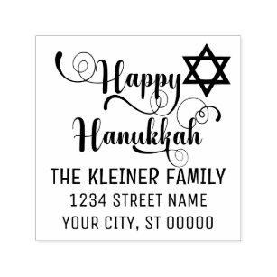 Happy Hanukkah Typography #10 Name Return Address Self-inking Stamp