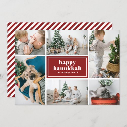 Happy Hanukkah Typography Red Photo Collage Holiday Card