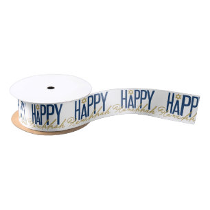 Happy Hanukkah Typography Star of David Holiday Satin Ribbon
