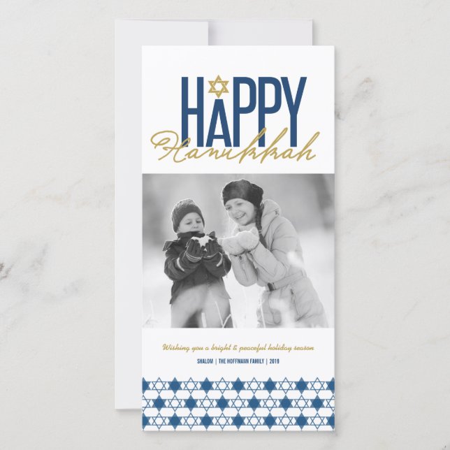Happy Hanukkah Typography Star Of David Photo Holiday Card (Front)