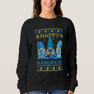 Happy Hanukkah Ugly Christmas Gnome Gnomies Menora Sweatshirt