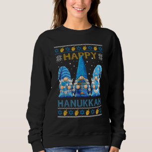 Happy Hanukkah Ugly Christmas Gnome Gnomies Menora Sweatshirt