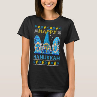 Happy Hanukkah Ugly Christmas Gnome Gnomies Menora T-Shirt