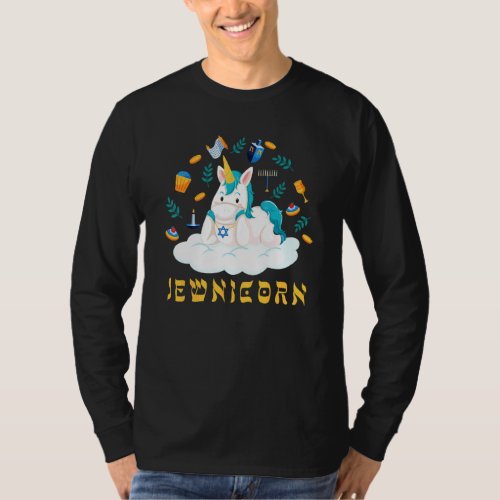 Happy Hanukkah Unicorn Dreidel And Chanukah As Jew T_Shirt