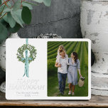 Happy Hanukkah Vintage Chic Watercolor Photo Foil Holiday Card<br><div class="desc">A vintage,  elegant take on a custom holiday card. A custom photo card,  perfect for family holiday cards,  Christmas cards for family and friends. This card features a watercolor wreath and silver or gold foil design with Happy Hanukkah. Customize with your family name,  pictures and words.</div>