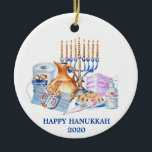 Happy Hanukkah Watercolor Covid 2020 Face Mask Ceramic Ornament<br><div class="desc">This design was created though digital art. It may be personalized in the area provided or customizing by changing the photo or added your own words. Contact me at colorflowcreations@gmail.com if you with to have this design on another product. Purchase my original abstract acrylic painting for sale at www.etsy.com/shop/colorflowart. See...</div>