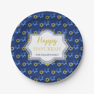 Happy Hanukkah Watercolor Stars Of David Paper Plates