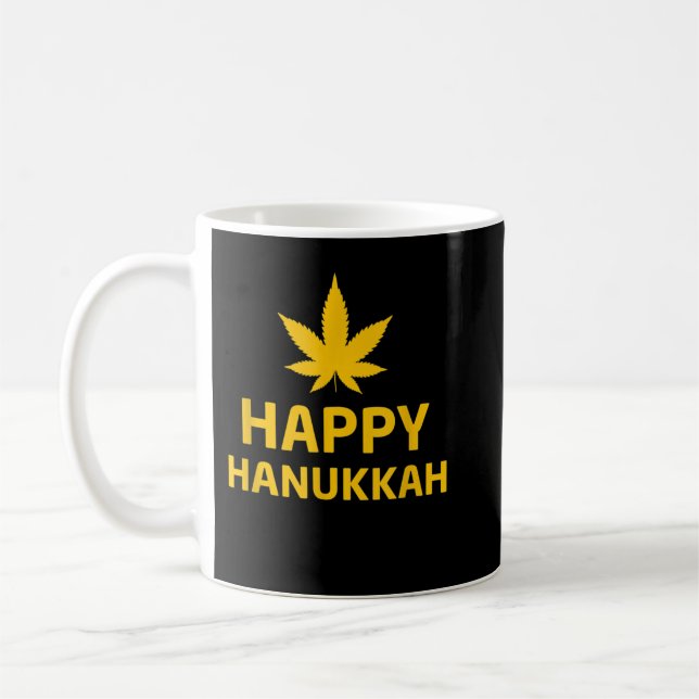Happy Hanukkah Weed Leaf Menorah Latkes Jewish Sto Coffee Mug (Left)