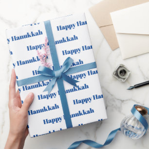 Happy Hanukkah white and blue pattern modern Wrapping Paper