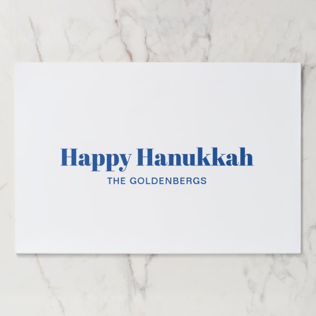 Happy Hanukkah white blue custom paper placemats (Front)
