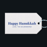 Happy Hanukkah white blue minimalist personalized Gift Tags<br><div class="desc">Happy Hanukkah blue and white typography simple modern Hanukkah personalized Gift Tags.
Fully customizable blue text on white background with a blue back.</div>
