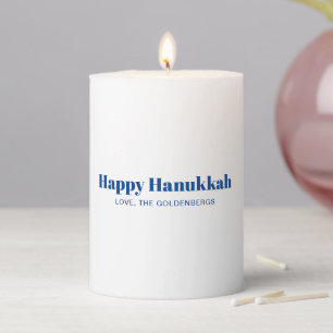 Happy Hanukkah white blue minimalist personalized Pillar Candle