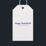 Happy Hanukkah white blue simple minimalist custom Gift Tags<br><div class="desc">Happy Hanukkah blue and white typography simple minimalist modern elegant Hanukkah personalized gift tags.
Fully customizable blue text on white background with a blue color back.</div>