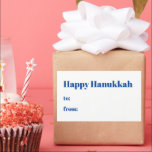 Happy Hanukkah white blue to from blank minimalist Rectangular Sticker<br><div class="desc">Happy Hanukkah blue and white to from blank cute minimalist modern simple elegant Hanukkah stickers and labels.
Fully customizable blue text on white solid plain background.</div>