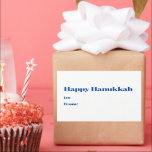 Happy Hanukkah white blue to from blank minimalist Rectangular Sticker<br><div class="desc">Happy Hanukkah blue and white to from blank cute minimalist modern simple elegant Hanukkah stickers and labels.
Fully customizable blue text on white solid plain background.</div>