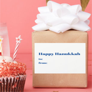 Happy Hanukkah white blue to from blank minimalist Rectangular Sticker