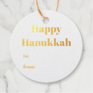 Happy Hanukkah white blue to from simple modern Foil Favor Tags