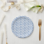 Happy Hanukkah white blue typography pattern  Paper Plates<br><div class="desc">Happy Hanukkah blue and white modern typography pattern Hanukkah party paper plates.
Blue text pattern on white background.</div>