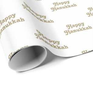 Happy Hanukkah white gold cute typography pattern Wrapping Paper