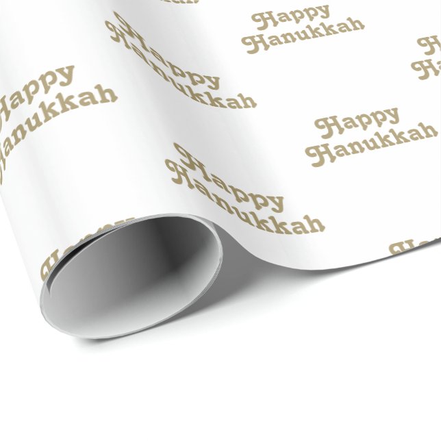 Happy Hanukkah white gold cute typography pattern Wrapping Paper (Roll Corner)