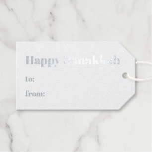 Happy Hanukkah white to from simple minimalist Foil Gift Tags