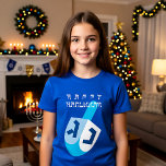 Happy Hanukkah with blue Dreidel T-Shirt<br><div class="desc">Happy Hanukkah with traditional Dreidel.
Wishing you happy Hanukkah!</div>