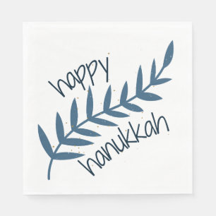 Happy Hanukkah (with Blue Leaves) Napkins
